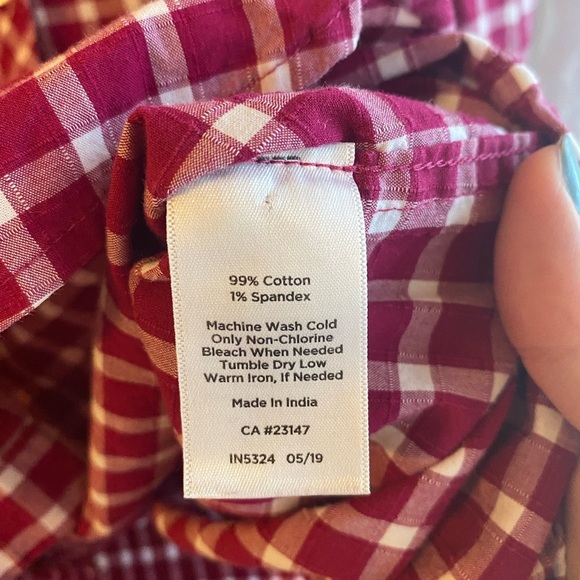Talbots Pink Gingham Check Print Button Down Shirt Cotton FLAWED Size Medium - Picture 5 of 7